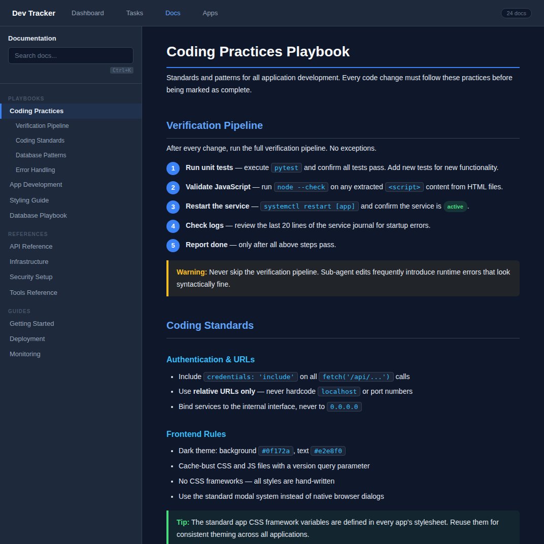 Documentation viewer with sidebar navigation showing playbooks, references, and guides