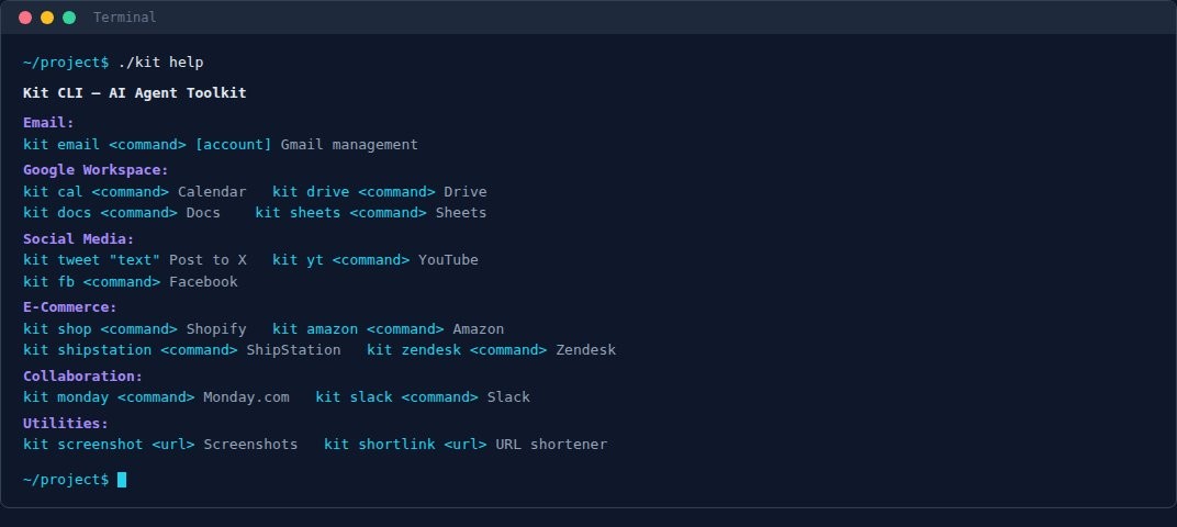 CLI Toolkit help output showing all 22 tools organised by category